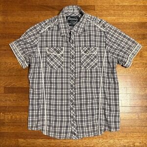 Buckle Black Label Slim Fit Plaid Short Sleeve Button Up Shirt Men's XL